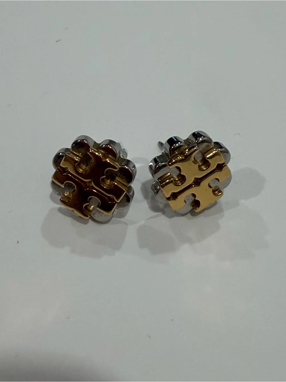 Tory Burch two tone Logo Stud Earrings